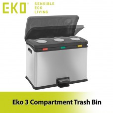 Organize it all - Eko 36L Trash Bin with Step Pedal 3-Compartment (Silver)