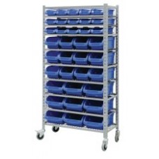 Rack with Wheel and 36 Blue Bins
