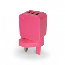 Yell 3 Ports USB Power Adapter (BS plug) - Pink